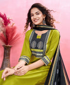 Dixz Fashion Elegant Viscose Silk Ethnic Suit Set with Printed Dupatta – Premium Quality