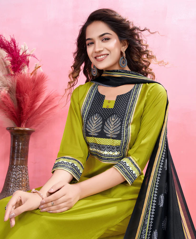 Dixz Fashion Elegant Viscose Silk Ethnic Suit Set with Printed Dupatta – Premium Quality