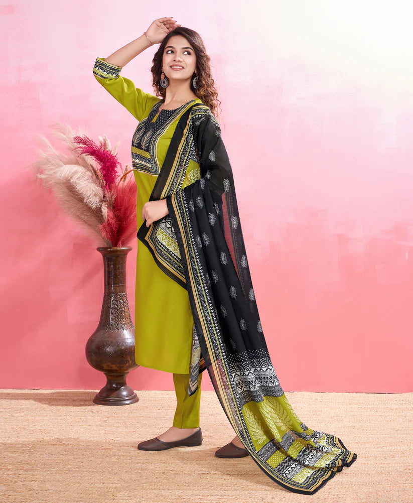 Dixz Fashion Elegant Viscose Silk Ethnic Suit Set with Printed Dupatta – Premium Quality