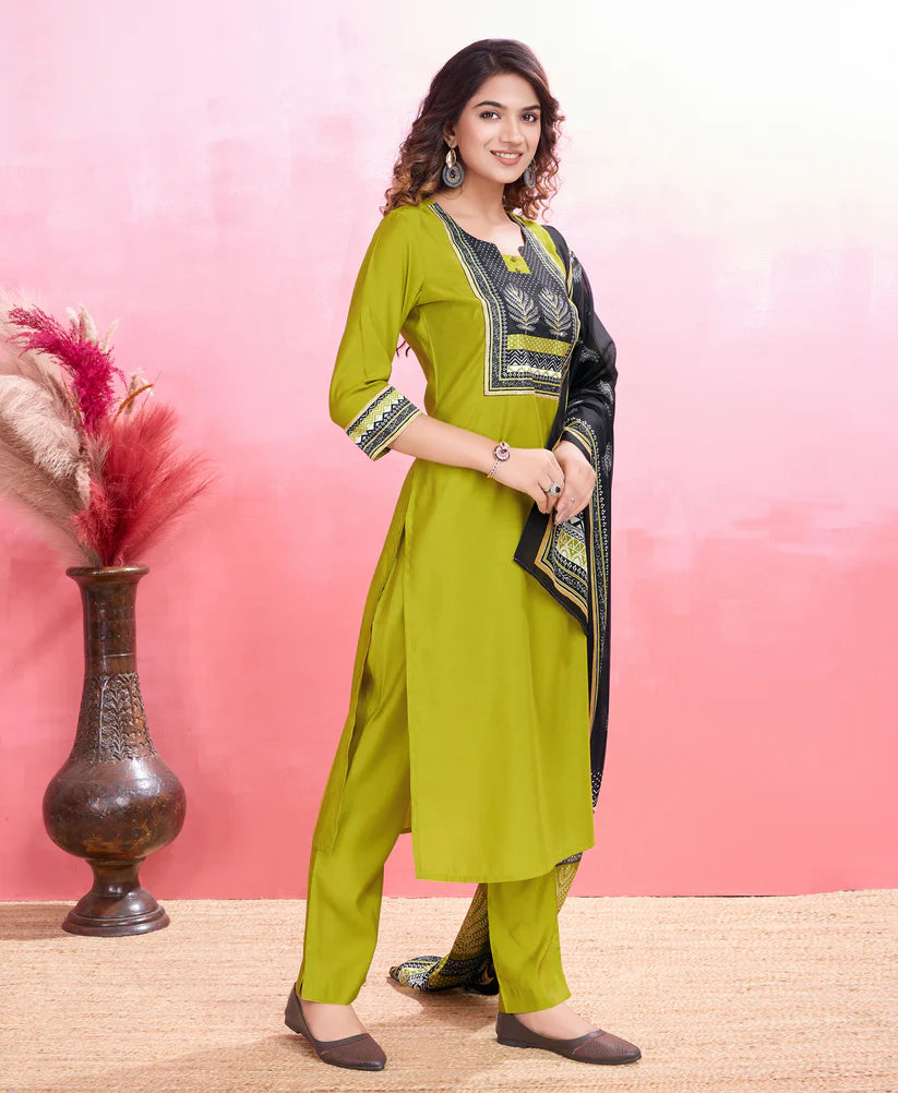 Dixz Fashion Elegant Viscose Silk Ethnic Suit Set with Printed Dupatta – Premium Quality