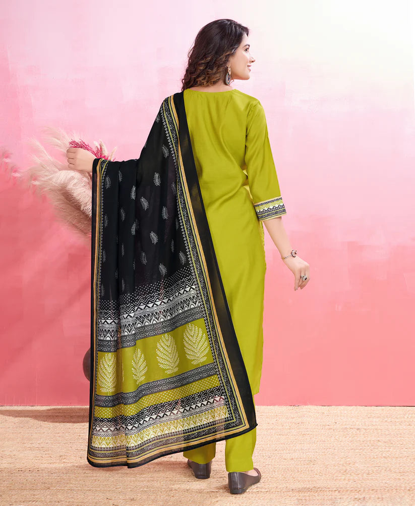 Dixz Fashion Elegant Viscose Silk Ethnic Suit Set with Printed Dupatta – Premium Quality