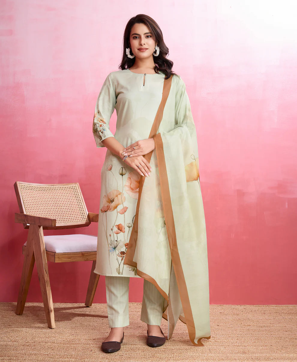 Dixz Fashion Elegant Crepe Floral & Leaf Embellished Kurta Set