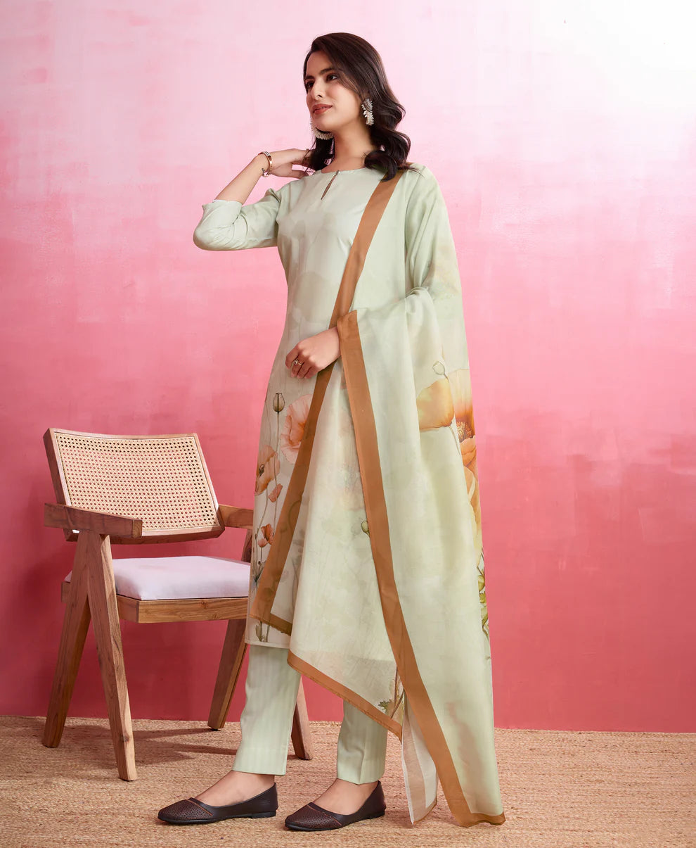 Dixz Fashion Elegant Crepe Floral & Leaf Embellished Kurta Set