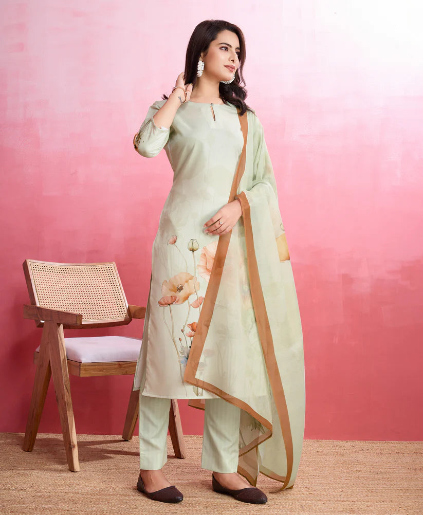 Dixz Fashion Elegant Crepe Floral & Leaf Embellished Kurta Set