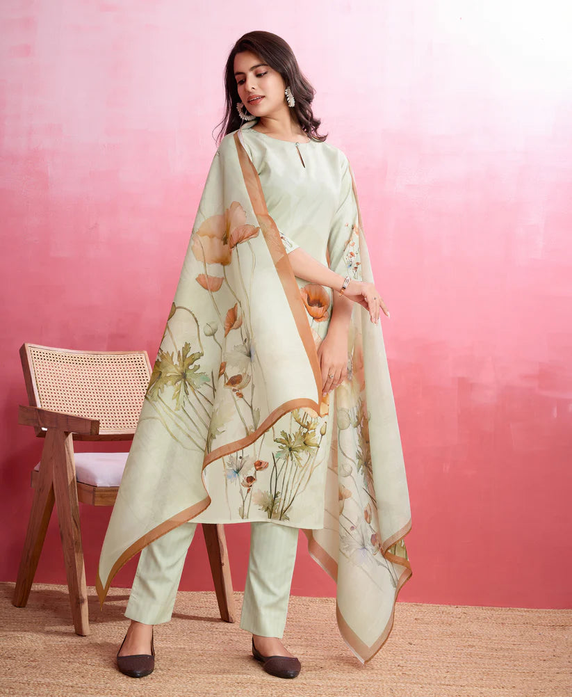 Dixz Fashion Elegant Crepe Floral & Leaf Embellished Kurta Set
