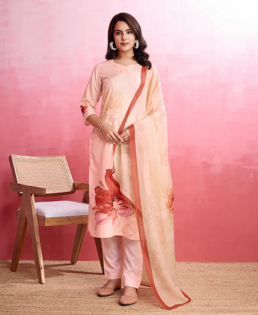 Dixz Fashion Elegant Crepe Floral & Leaf Embellished Kurta Set