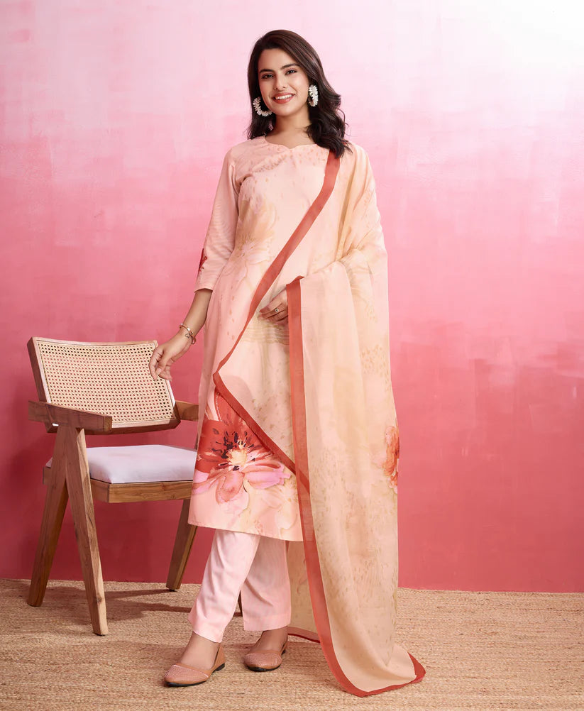 Dixz Fashion Elegant Crepe Floral & Leaf Embellished Kurta Set