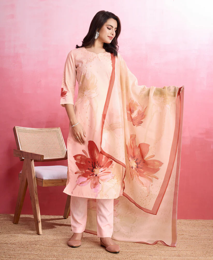 Dixz Fashion Elegant Crepe Floral & Leaf Embellished Kurta Set