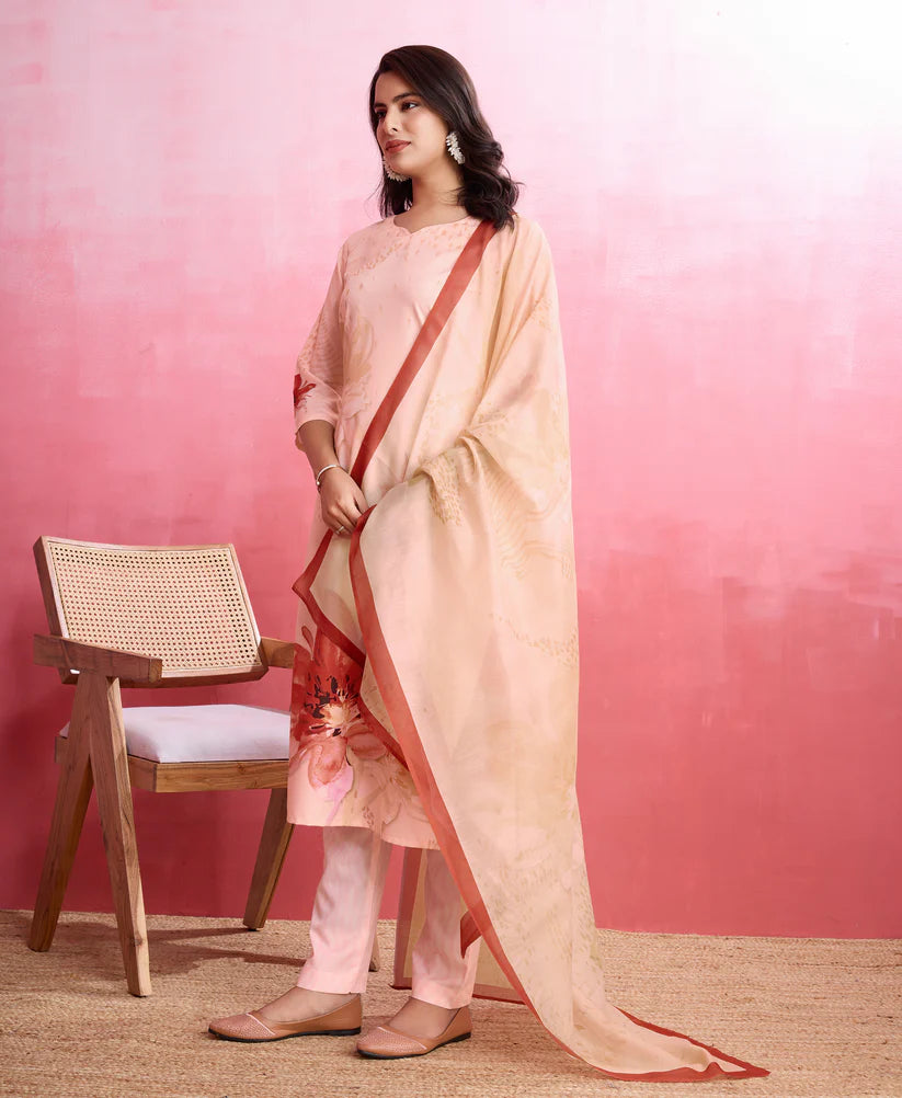Dixz Fashion Elegant Crepe Floral & Leaf Embellished Kurta Set