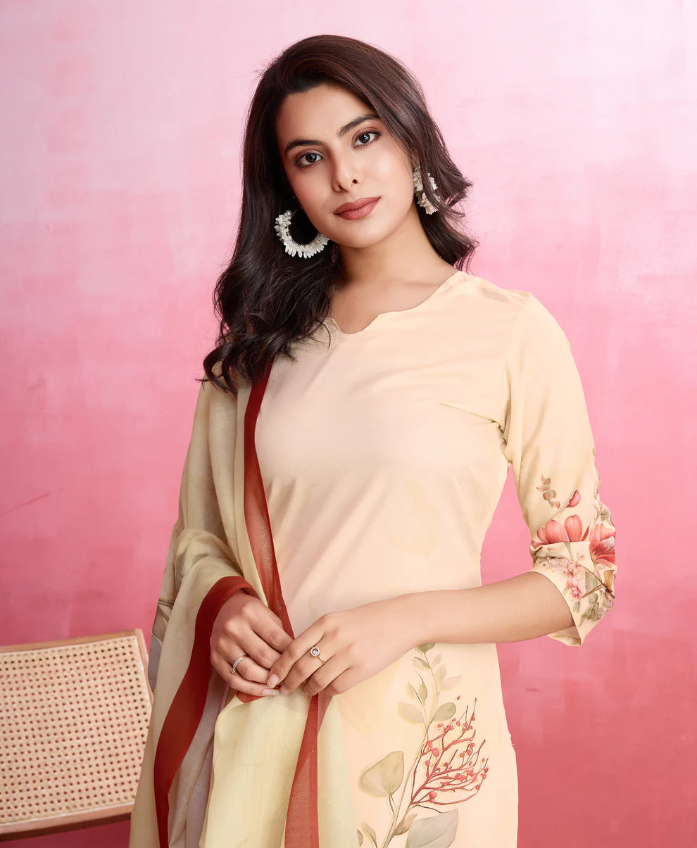 Dixz Fashion Elegant Crepe Floral & Leaf Embellished Kurta Set