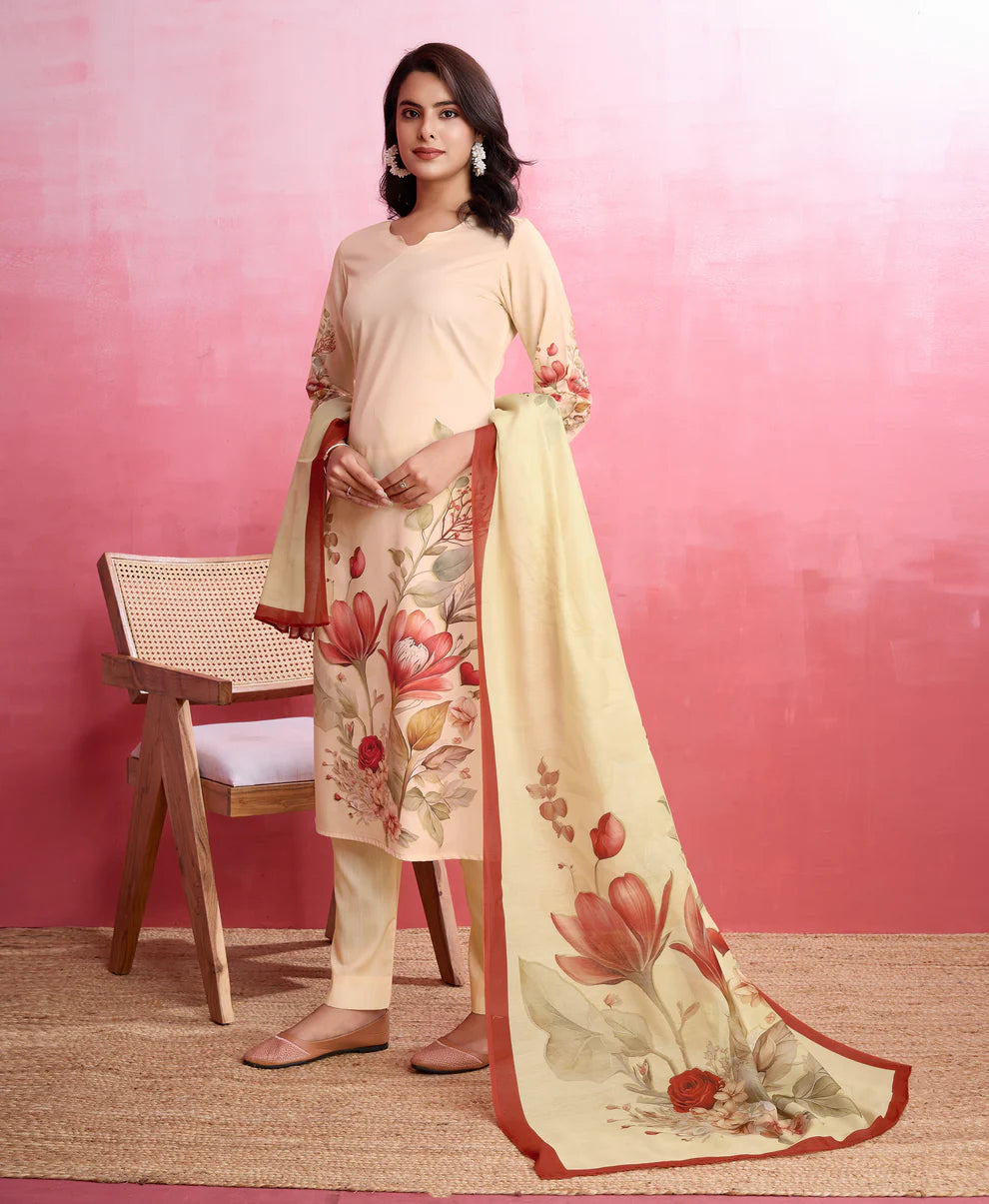 Dixz Fashion Elegant Crepe Floral & Leaf Embellished Kurta Set