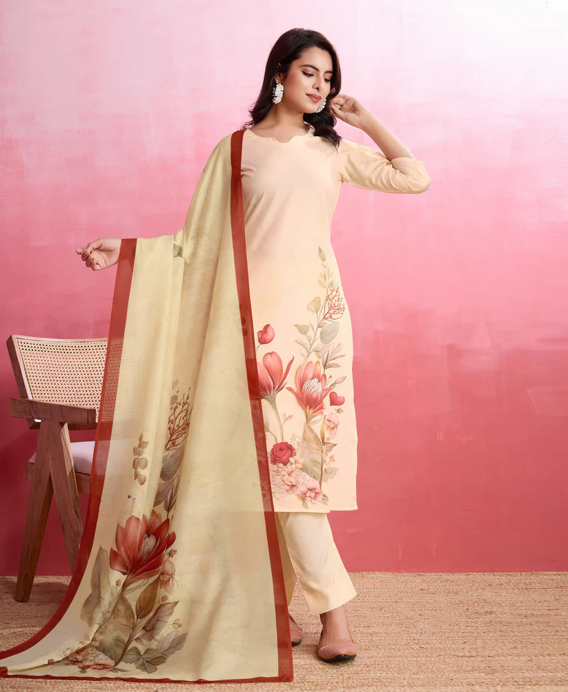 Dixz Fashion Elegant Crepe Floral & Leaf Embellished Kurta Set