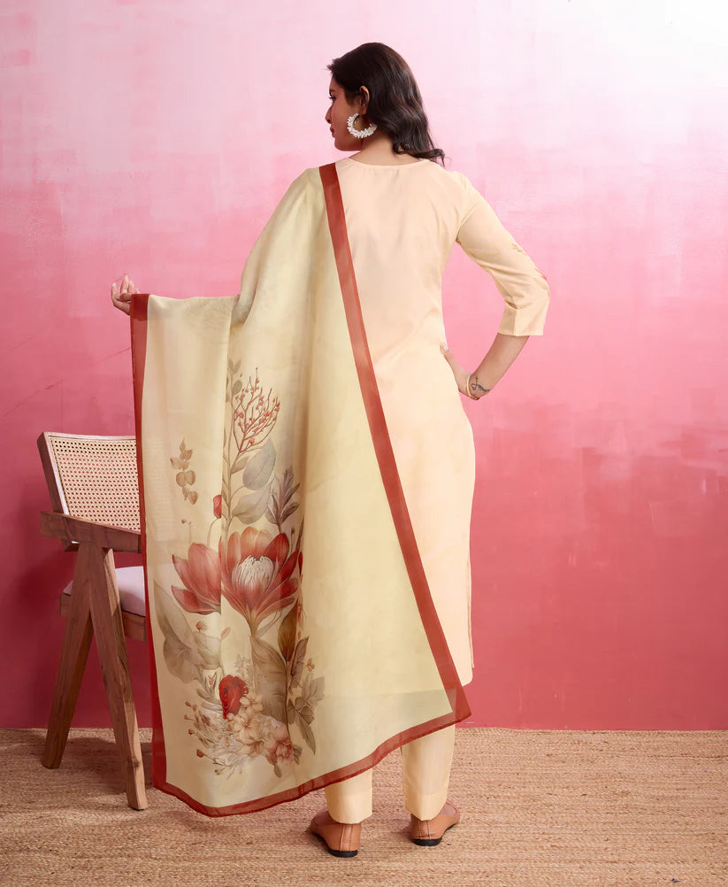 Dixz Fashion Elegant Crepe Floral & Leaf Embellished Kurta Set
