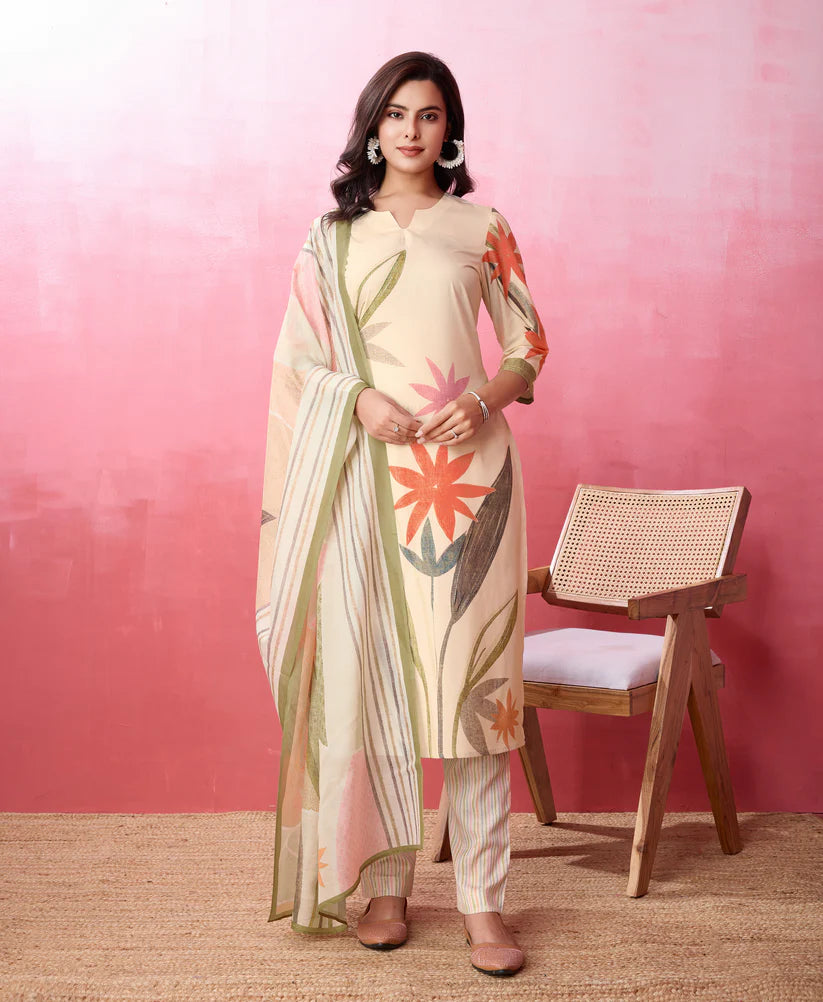 Dixz Fashion Elegant Crepe Floral & Leaf Embellished Kurta Set