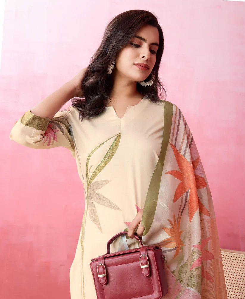 Dixz Fashion Elegant Crepe Floral & Leaf Embellished Kurta Set