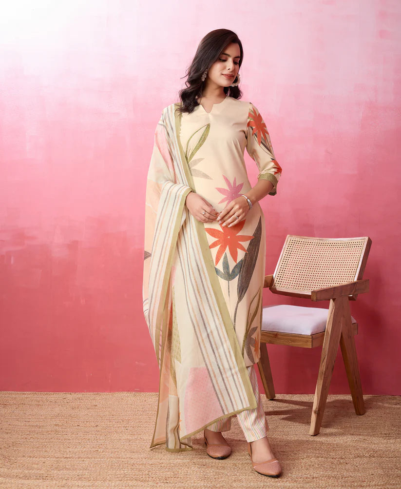Dixz Fashion Elegant Crepe Floral & Leaf Embellished Kurta Set