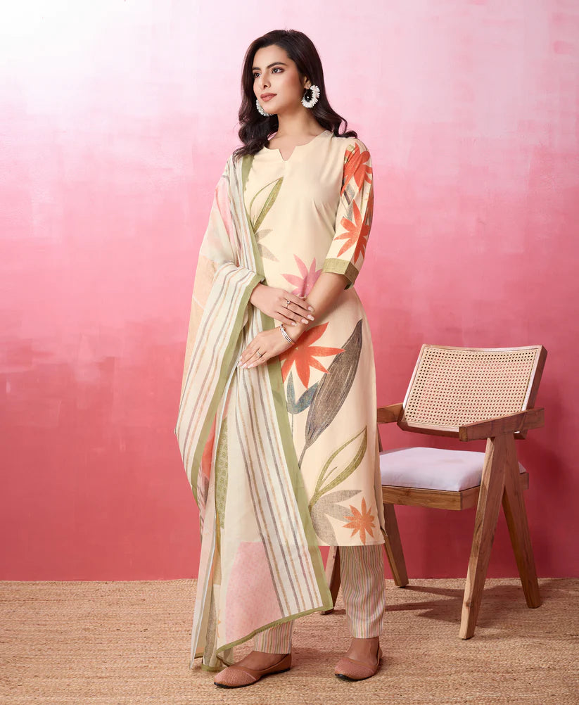 Dixz Fashion Elegant Crepe Floral & Leaf Embellished Kurta Set