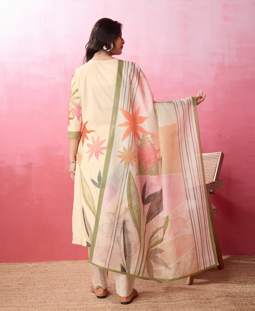Dixz Fashion Elegant Crepe Floral & Leaf Embellished Kurta Set