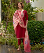 Dixz Fashion Black Viscose Rayon Embroidered Straight Kurta Set with Pant & Printed Dupatta