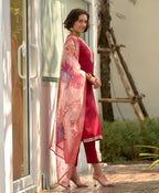 Dixz Fashion Black Viscose Rayon Embroidered Straight Kurta Set with Pant & Printed Dupatta