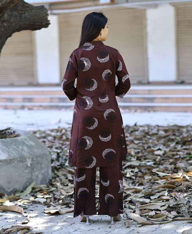 Women's Coffee Brown Rayon Viscose 21 KG Floral & Leaf Printed Causal Co-ord Set