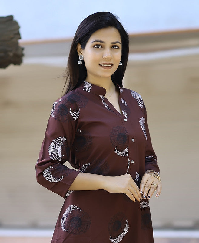 Women's Coffee Brown Rayon Viscose 21 KG Floral & Leaf Printed Causal Co-ord Set