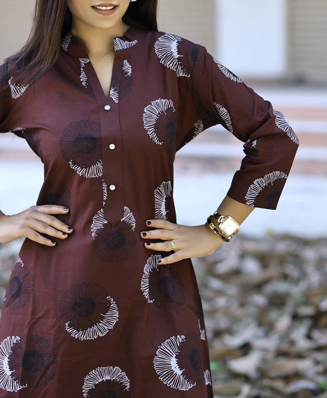 Women's Coffee Brown Rayon Viscose 21 KG Floral & Leaf Printed Causal Co-ord Set