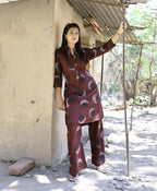 Women's Coffee Brown Rayon Viscose 21 KG Floral & Leaf Printed Causal Co-ord Set