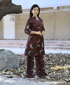 Women's Coffee Brown Rayon Viscose 21 KG Floral & Leaf Printed Causal Co-ord Set