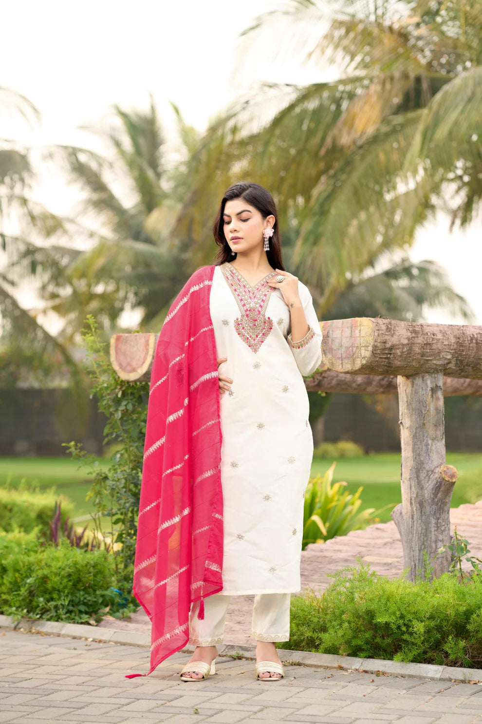 Dixz Fashion Roman Silk with Beautiful Embroidery With Sequence Work Kurti set