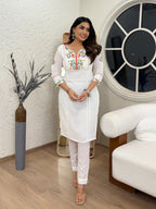 100% Cotton Embroidered & Khatli Hand Work Kurta Set