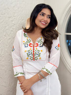 100% Cotton Embroidered & Khatli Hand Work Kurta Set