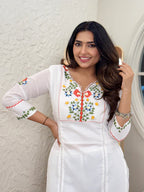 100% Cotton Embroidered & Khatli Hand Work Kurta Set