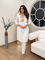 100% Cotton Embroidered & Khatli Hand Work Kurta Set