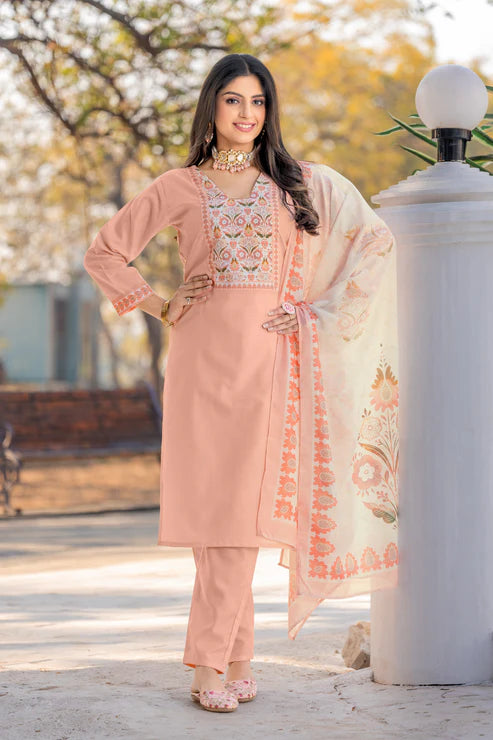 Cotton Kurta Set with Embroidered Patch Work & Printed Mal Cotton Dupatta
