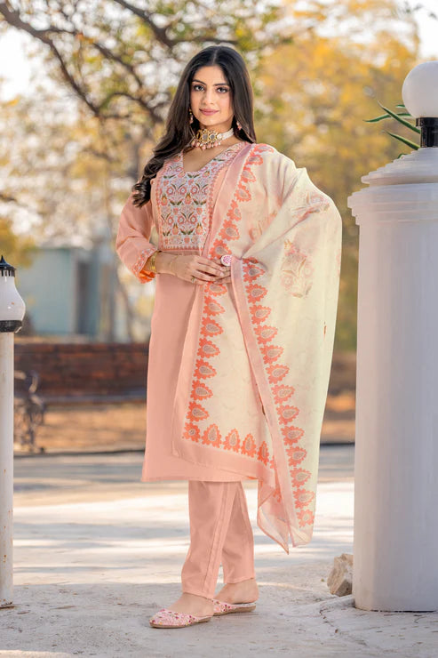 Cotton Kurta Set with Embroidered Patch Work & Printed Mal Cotton Dupatta