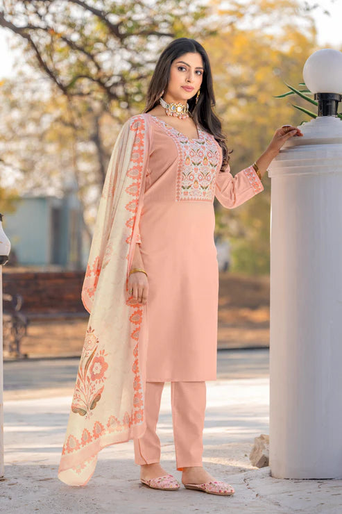 Cotton Kurta Set with Embroidered Patch Work & Printed Mal Cotton Dupatta