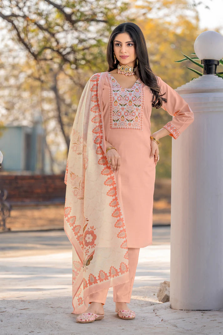 Cotton Kurta Set with Embroidered Patch Work & Printed Mal Cotton Dupatta