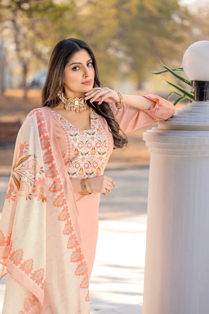 Cotton Kurta Set with Embroidered Patch Work & Printed Mal Cotton Dupatta