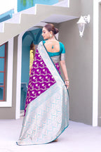 Dixz Fashion Premium Banarasi Semi Satin Silk Saree with Contrast Blouse