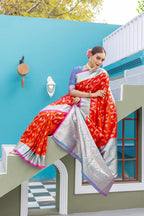 Dixz Fashion Premium Banarasi Semi Satin Silk Saree with Contrast Blouse