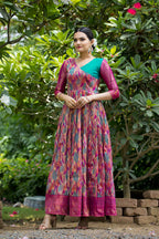 Dixz Fashion Banarasi Soft Silk Gown with Copper Weaving & Side Zipper