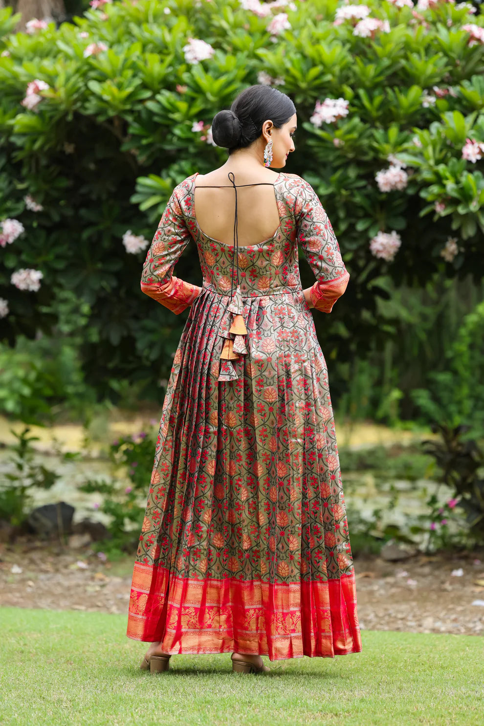 Dixz Fashion Regal Semi-Kanjivaram Silk Gown with Copper Weaving & Fancy Neckline