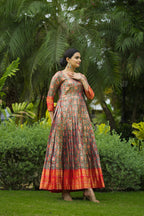 Dixz Fashion Regal Semi-Kanjivaram Silk Gown with Copper Weaving & Fancy Neckline