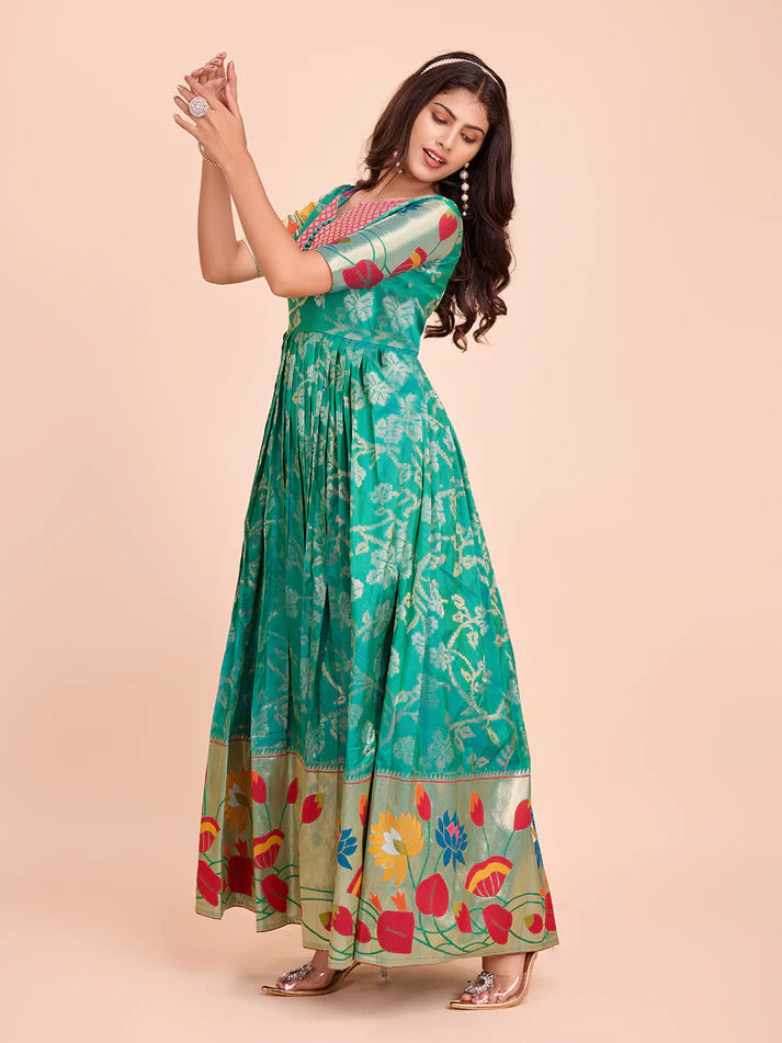 Dixz Fashion Celebrate in Style with Our Contemporary Banarasi Weaving Gown 👗