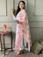 Dixz Fashion Embroidered Viscose Chanderi Kurti Set with Printed Dupatta