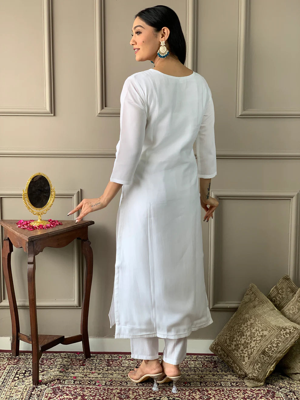 Dixz Fashion Embroidered Viscose Chanderi Kurti Set with Printed Dupatta