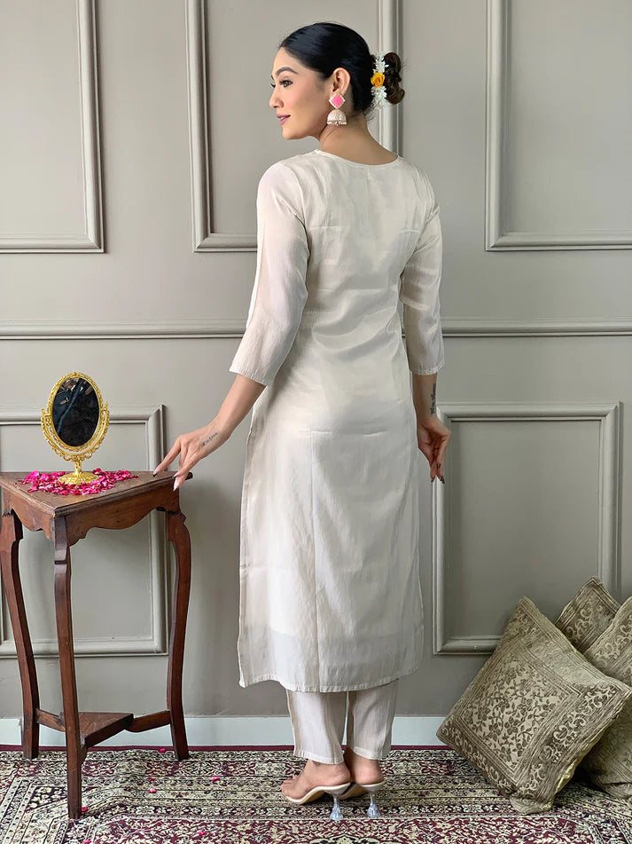 Dixz Fashion Premium Viscose Simmer 3-Piece Suit – Embroidered Kurti with Chinon Dupatta