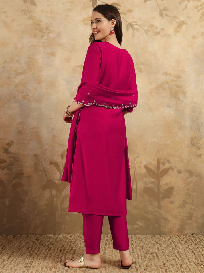 Elegant Viscose Chanderi Embroidered Suit Set with Nylon Chanderi Dupatta