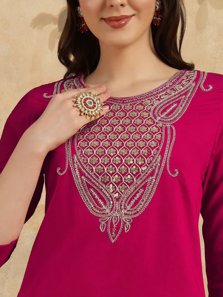 Elegant Viscose Chanderi Embroidered Suit Set with Nylon Chanderi Dupatta